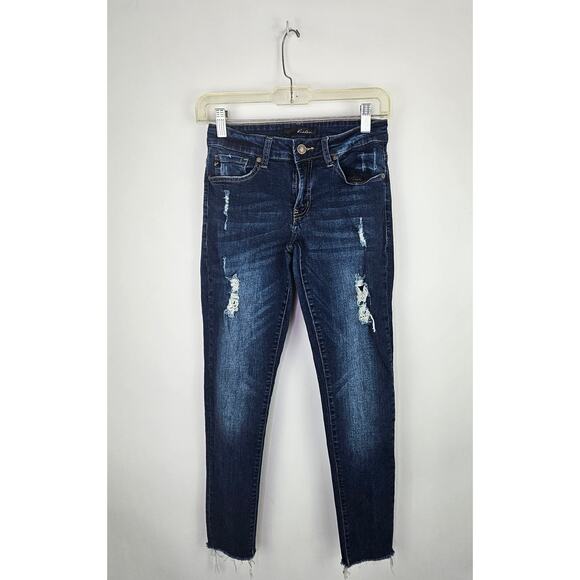KanCan Distressed Skinny Jeans Dark Wash Raw Hem KC6050R Womens Size W5 26 - Picture 1 of 11